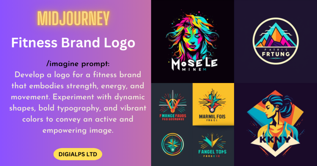 Output for "Fitness Brand Logo" using Midjourney AI
