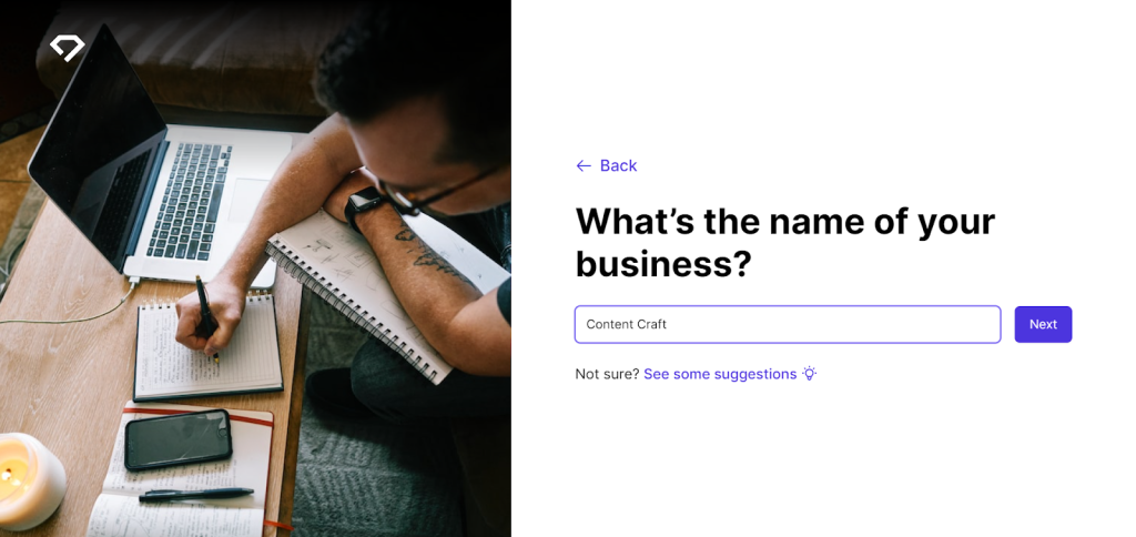 Typing business name to proceed